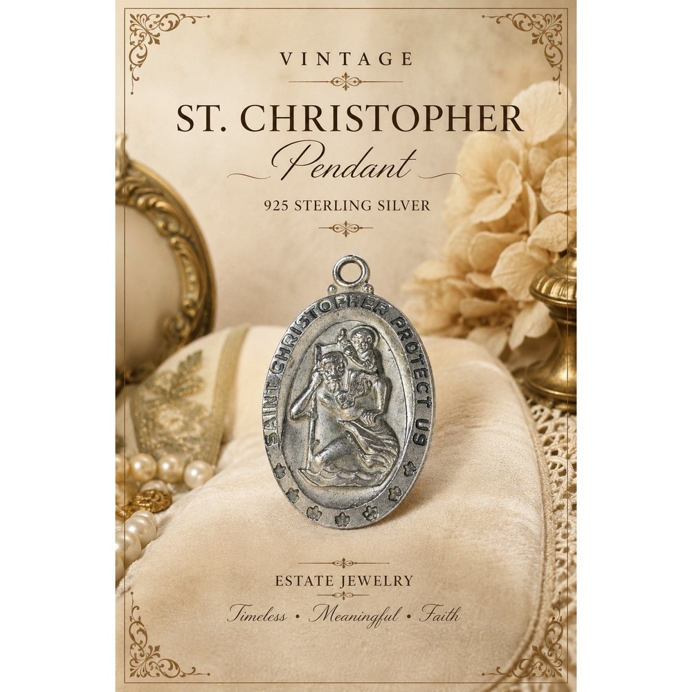 Vintage St Christopher Pendant 925 Sterling Silver Religious Estate 1.25" 4.96g